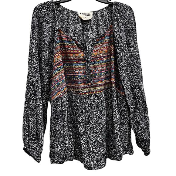 Savanna Jane Black paisley embroidered Cottagecore boho blouse plus sz 1X - Picture 1 of 9